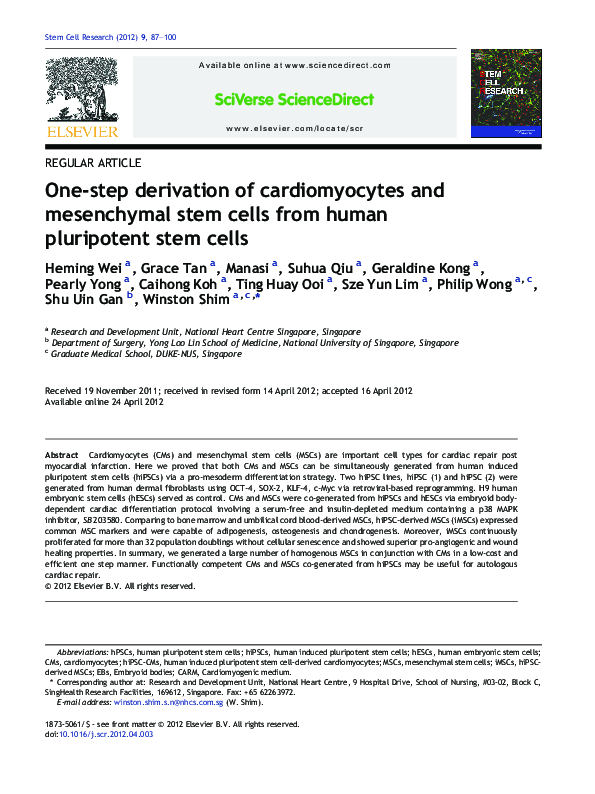 (PDF) One Step Derivation of Cardiomyocytes and Mesenchymal Stem Cells ...