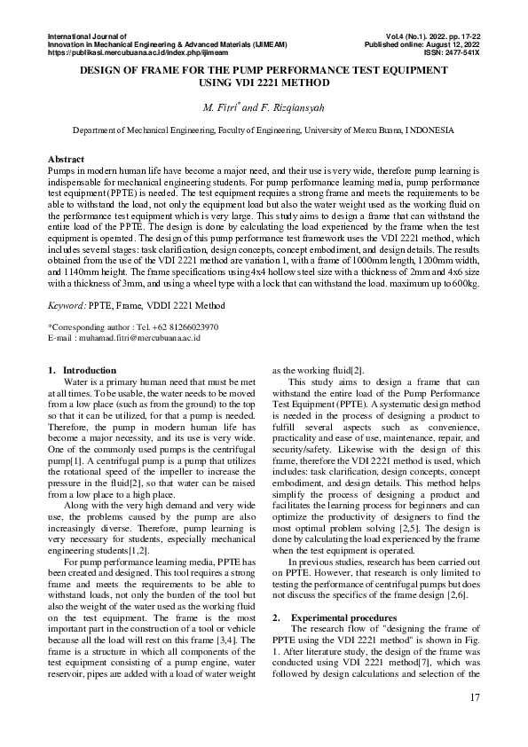 (PDF) Design of Frame for the Pump Performance Test Equipment Using Vdi ...
