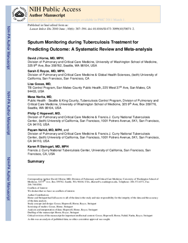 (PDF) Faculty of 1000 evaluation for Sputum monitoring during ...