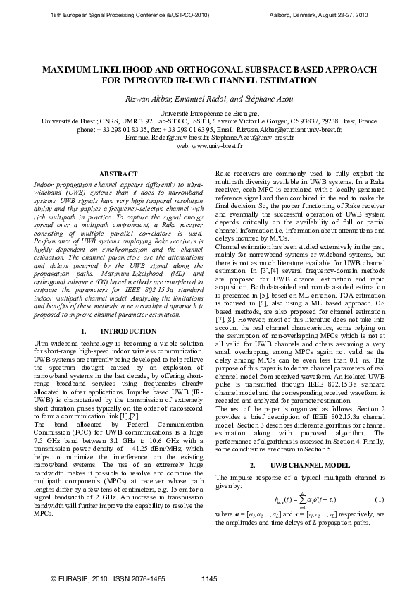 (PDF) Maximum likelihood and orthogonal subspace based approach for ...