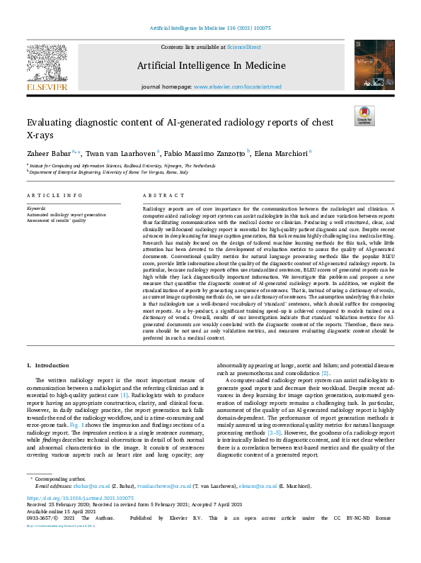 (PDF) Evaluating diagnostic content of AI-generated radiology reports ...
