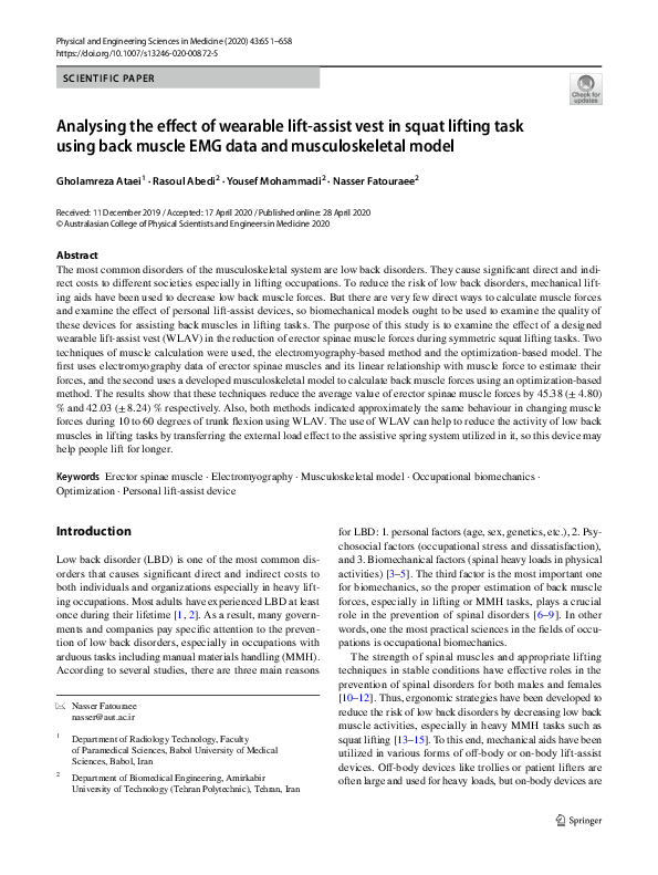 (PDF) Analysing the effect of wearable liftassist vest in squat