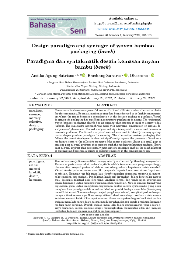 (PDF) Design paradigm and syntagm of woven bamboo packaging (besek)