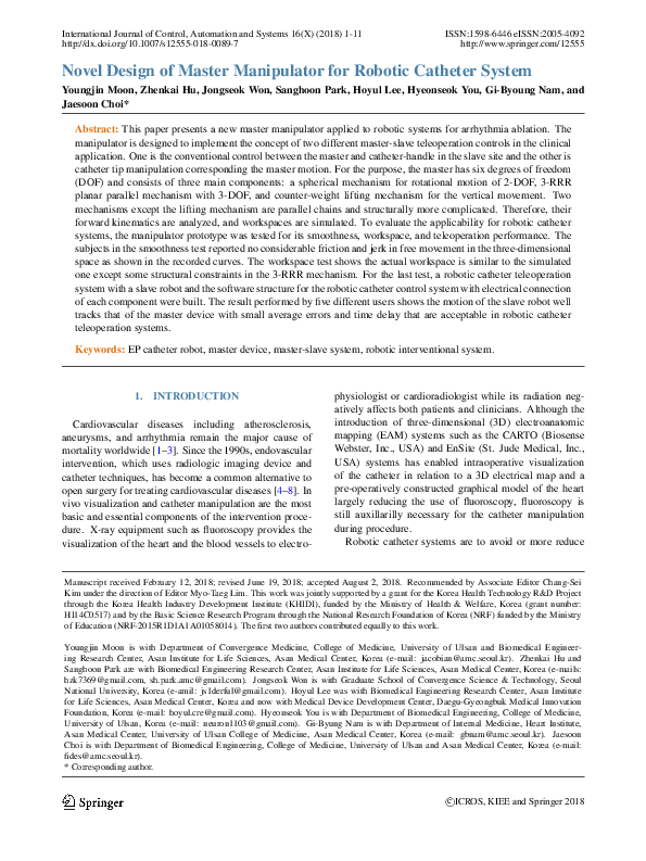 (PDF) Novel Design of Master Manipulator for Robotic Catheter System