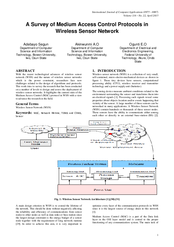 (PDF) A Survey of Medium Access Control Protocols in Wireless Sensor ...