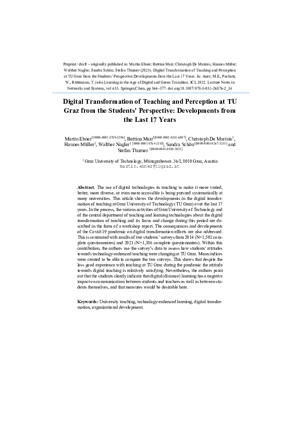 Pdf Digital Transformation Of Teaching And Perception At Tu Graz From Pdf Digital Transformation Of Teaching And Perception At Tu Graz From