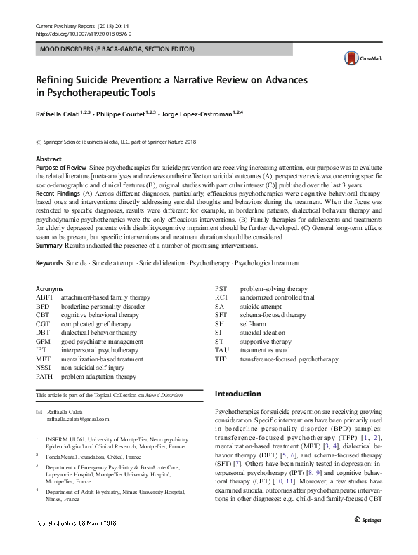 (PDF) Refining Suicide Prevention: a Narrative Review on Advances in ...