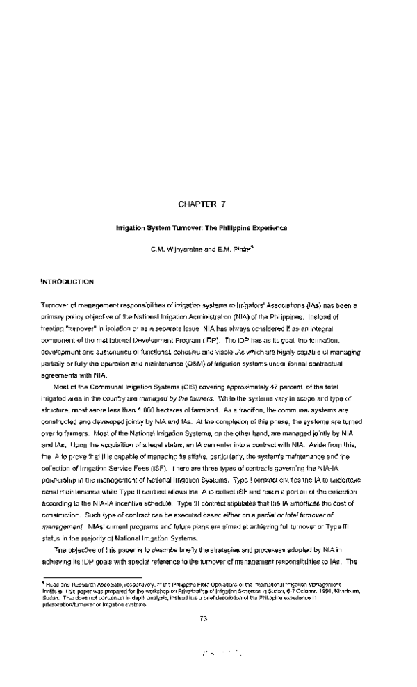 (PDF) Irrigation system turnover the Philippine experience C. M. Wijayaratna Academia.edu
