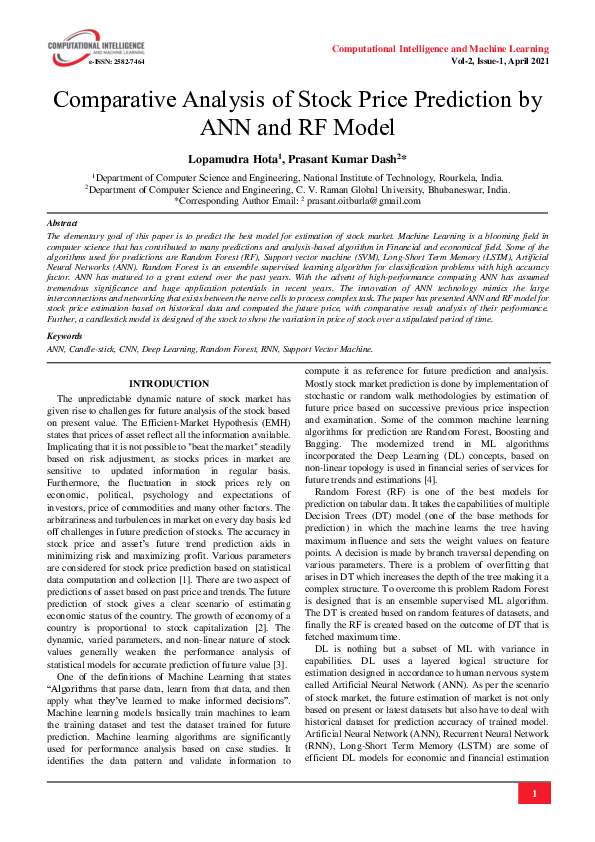 (PDF) Comparative Analysis of Stock Price Prediction by ANN and RF Model