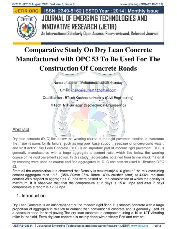 (PDF) Comparative Study On Dry Lean Concrete Manufactured with OPC 53 ...