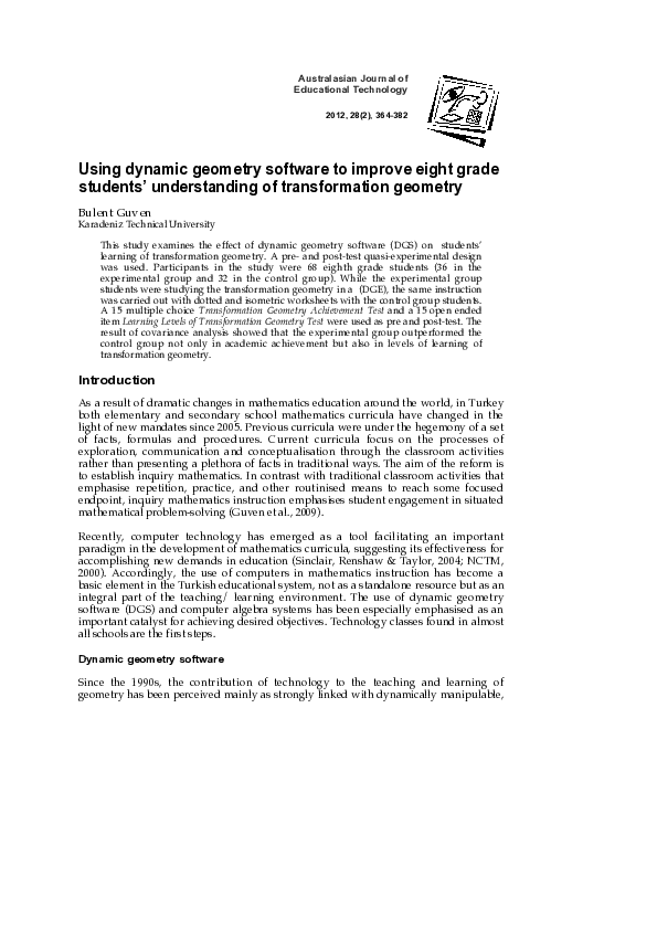 (PDF) Using dynamic geometry software to improve eight grade students ...