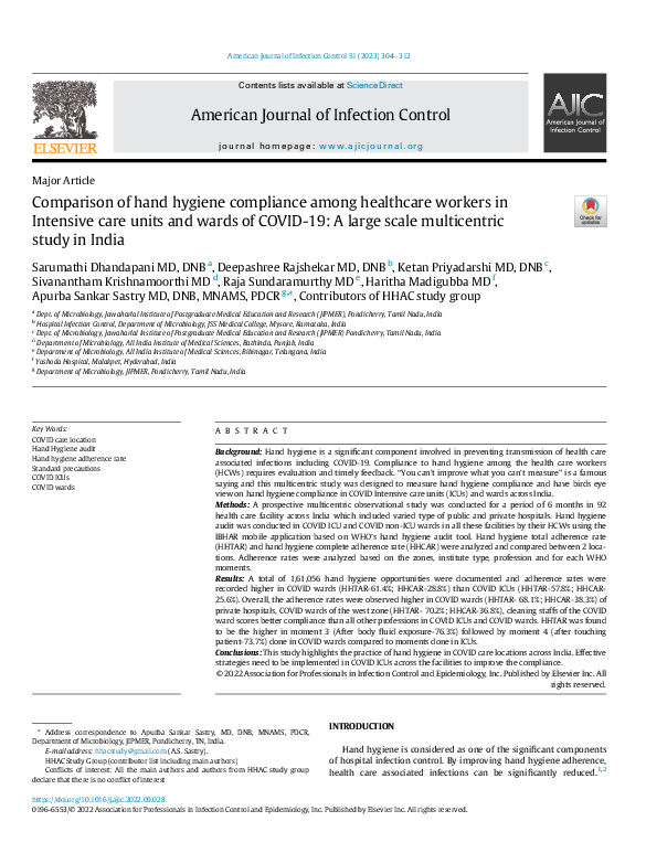 (PDF) Comparison of hand hygiene compliance among healthcare workers in ...