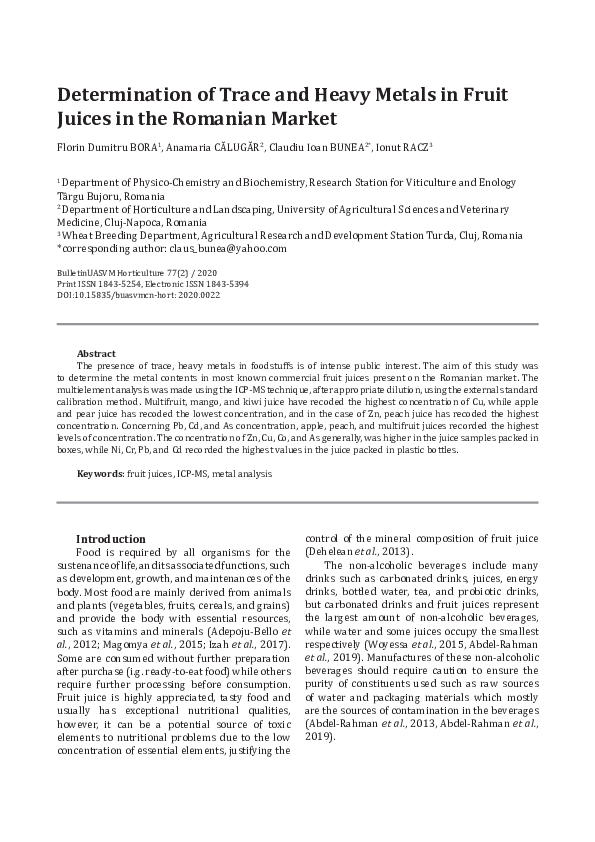 (PDF) Determination of Trace and Heavy Metals in Fruit Juices in the