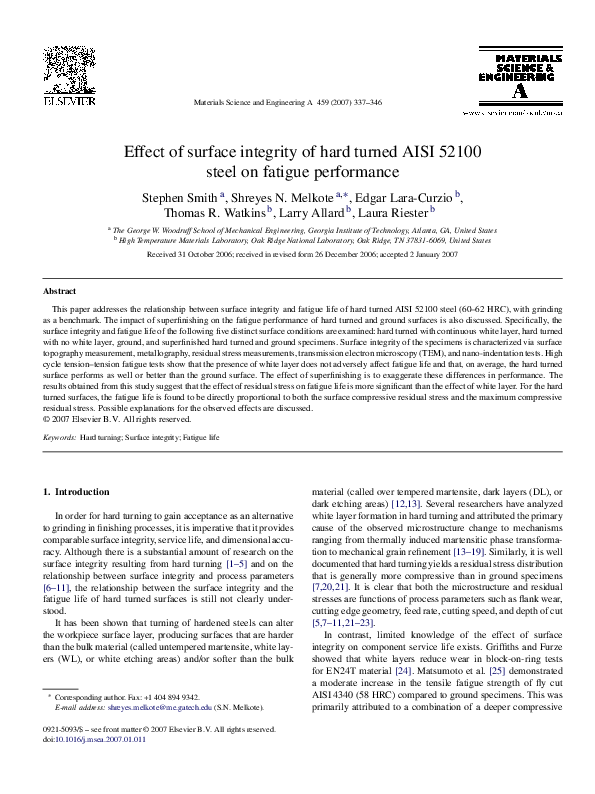 (PDF) Effect of surface integrity of hard turned AISI 52100 steel on ...