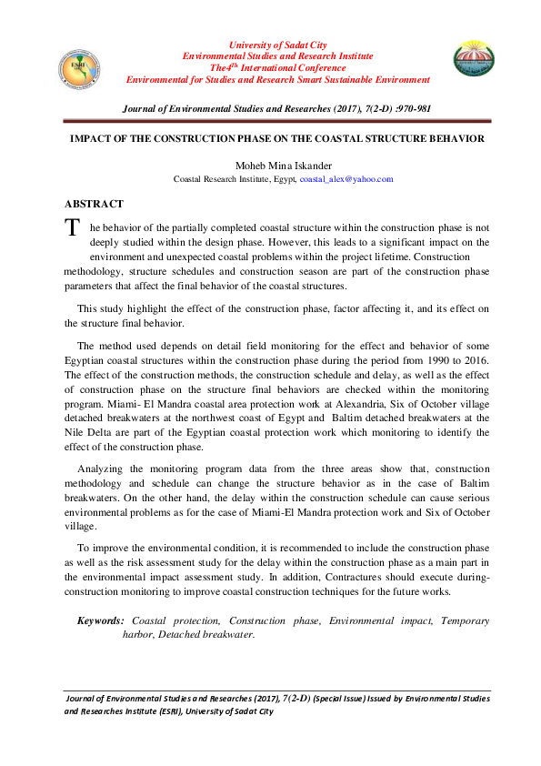 (PDF) Impact of the Construction Phase on the Coastal Structure Behavior
