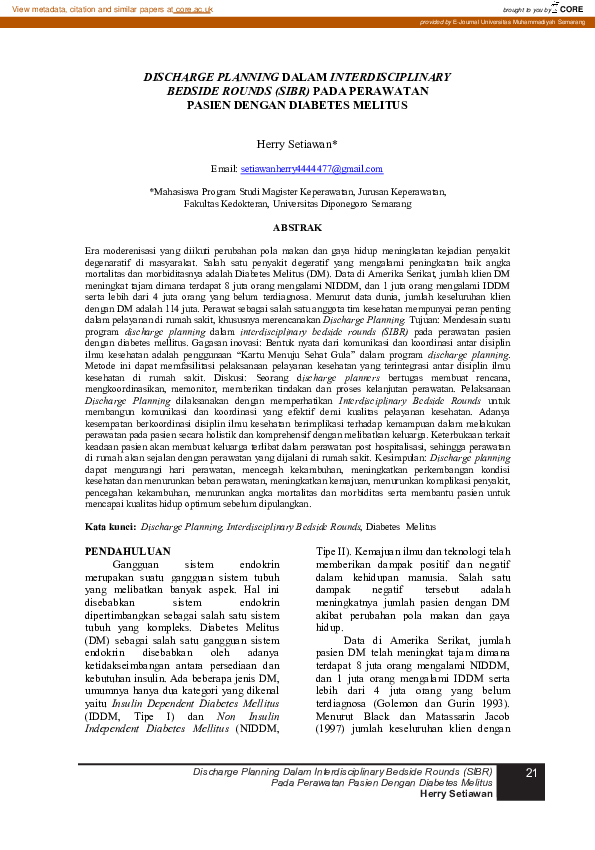 (PDF) Discharge Planning Dalam Interdisciplinary Bedside Rounds (Sibr ...