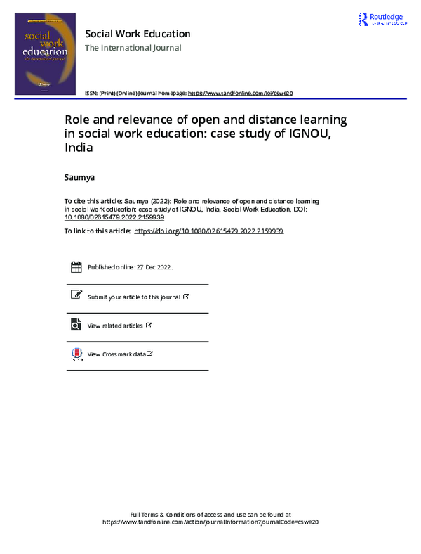 (PDF) Role and relevance of open and distance learning in social work ...