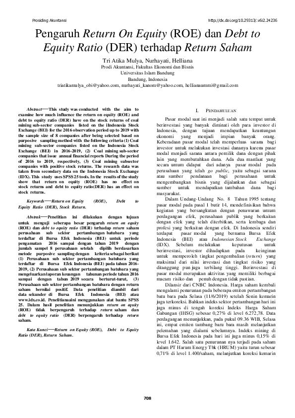 (PDF) Pengaruh Return On Equity (ROE) dan Debt to Equity Ratio (DER ...