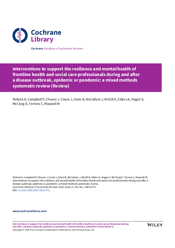 (PDF) Supporting Frontline Health Workers' Resilience