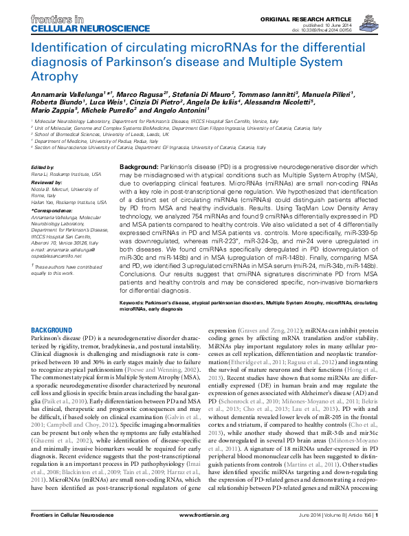(PDF) Identification of circulating microRNAs for the differential ...