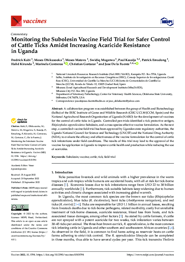 (PDF) Monitoring the Subolesin Vaccine Field Trial for Safer Control of ...