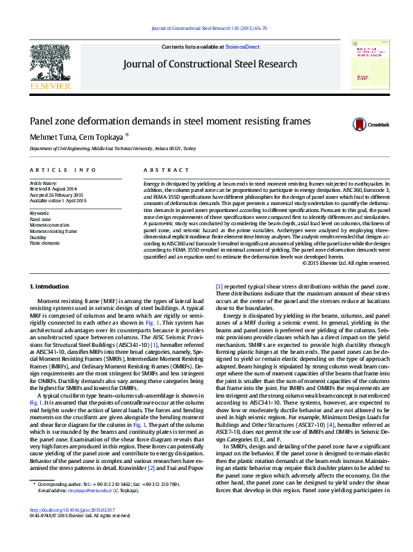 (PDF) Panel zone deformation demands in steel moment resisting frames ...