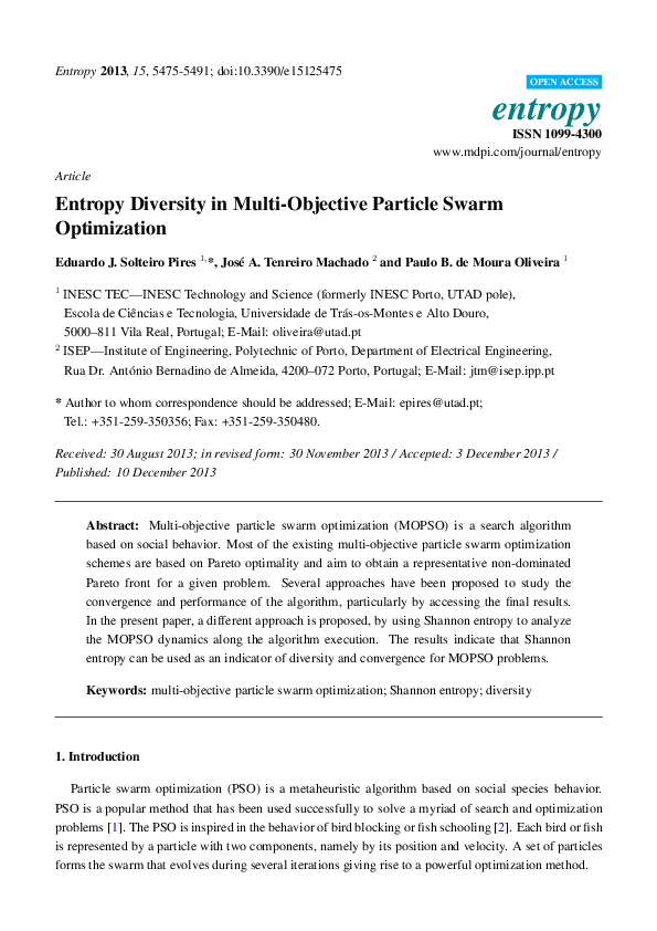 (PDF) Entropy Diversity in Multi-Objective Particle Swarm Optimization
