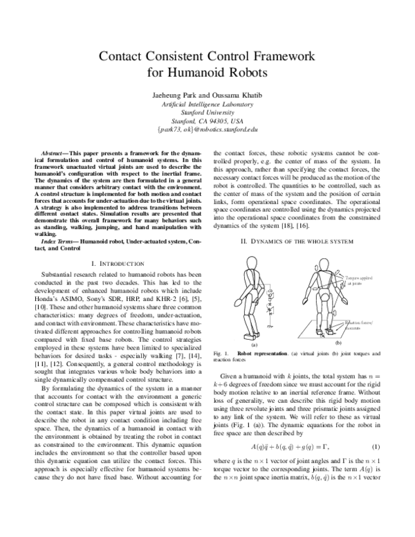 (PDF) Contact consistent control framework for humanoid robots