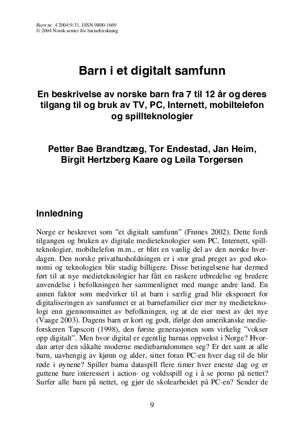 (PDF) Barn i et digitalt samfunn