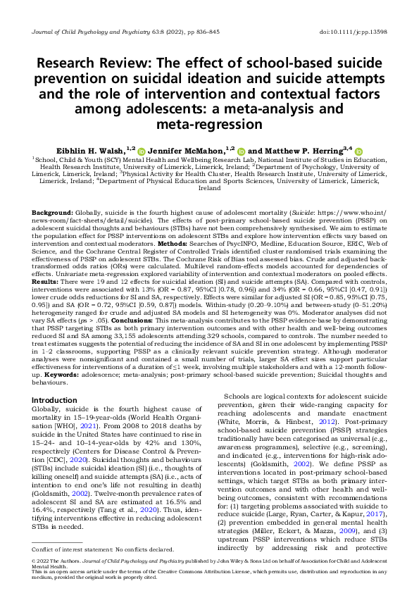 (PDF) Research Review: The effect of school‐based suicide prevention on ...