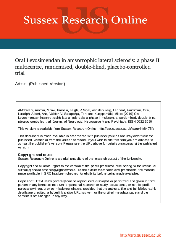 Oral levosimendan in amyotrophic lateral sclerosis: a phase II multicentre, randomised, double-blind, placebo-controlled trial