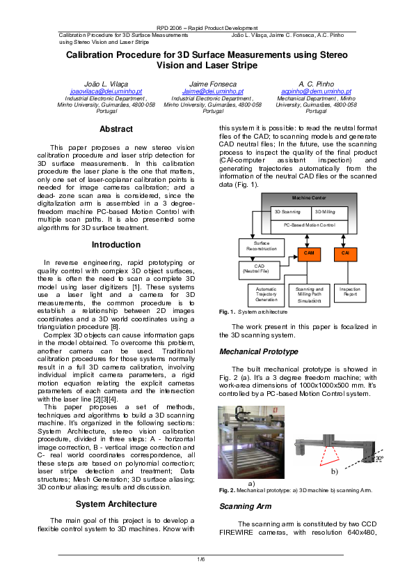 (PDF) Calibration procedure for 3D surface measurements using stereo ...