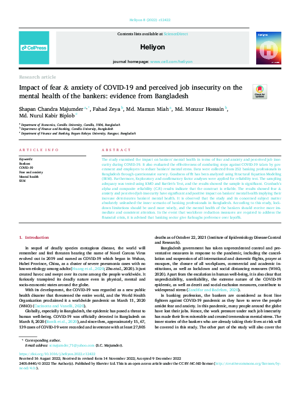 (PDF) Impact of fear & anxiety of COVID-19 and perceived job insecurity ...