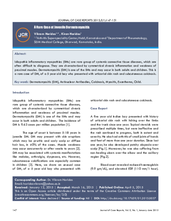 (PDF) A Rare Case of Juvenile Dermatomyositis