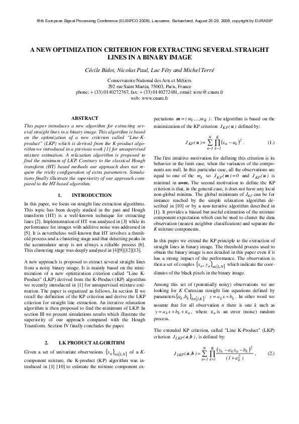 (PDF) A New Optimization Criterion For Extracting Several Straight ...