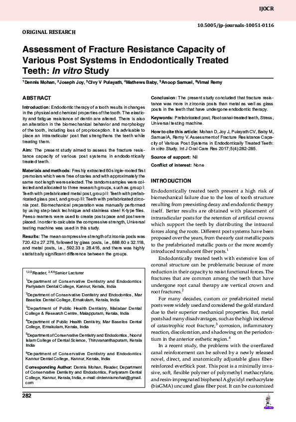 (PDF) Assessment of Fracture Resistance Capacity of Various Post ...