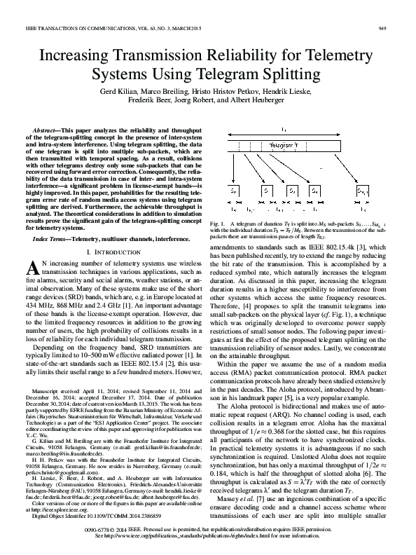 (PDF) Increasing Transmission Reliability for Telemetry Systems Using ...