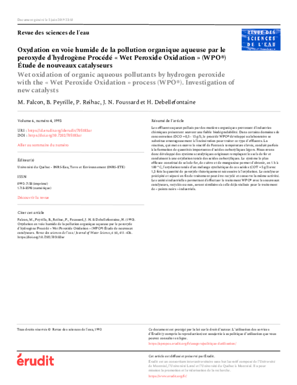(PDF) Oxydation en voie humide de la pollution organique aqueuse par le ...