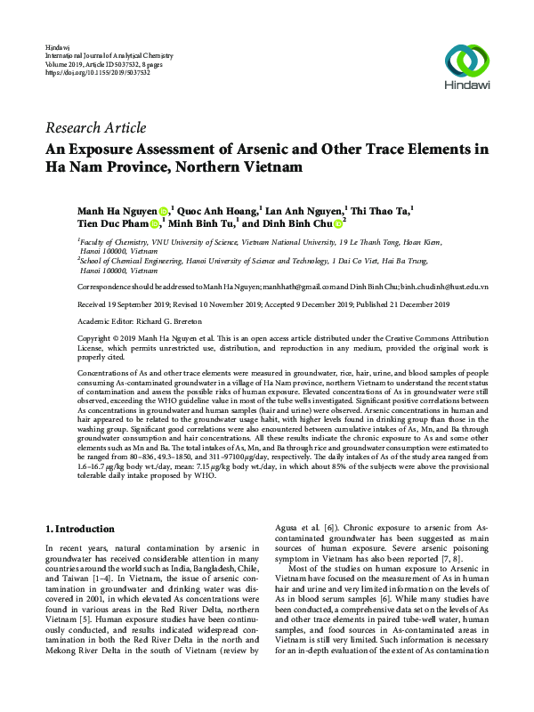(PDF) An Exposure Assessment of Arsenic and Other Trace Elements in Ha ...