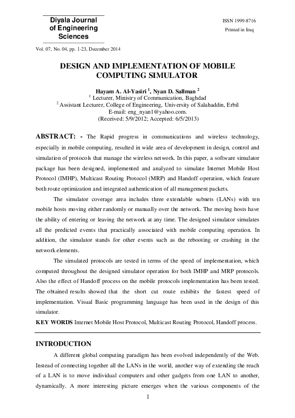 (PDF) Design and Implementation of Mobile Computing Simulator