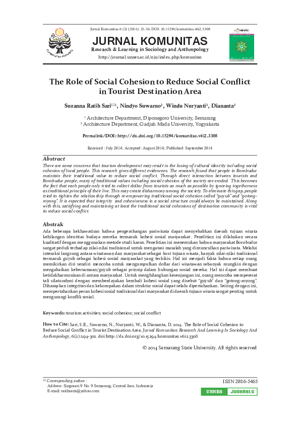 (PDF) The Role of Social Cohesion to Reduce Social Conflict in Tourist ...