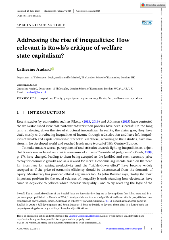 (PDF) Addressing the rise of inequalities: How relevant is Rawls's ...