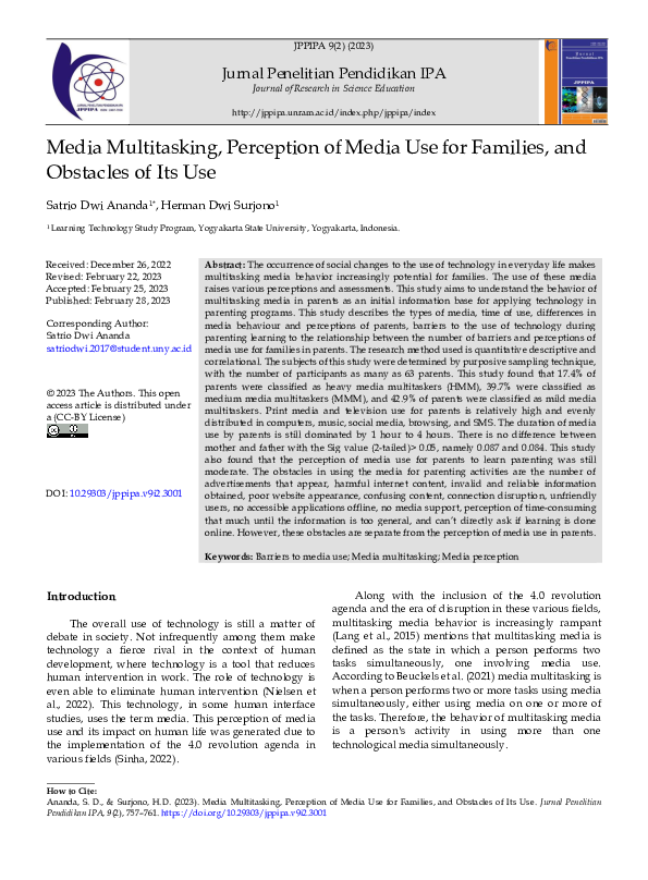 (PDF) Media Multitasking, Perception of Media Use for Families, and ...