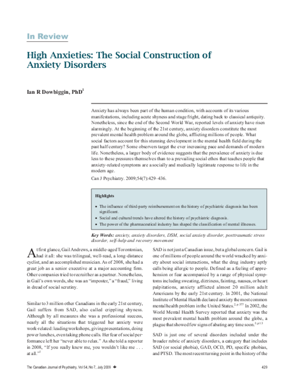 (PDF) High Anxieties: The Social Construction of Anxiety Disorders