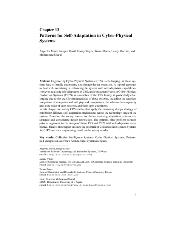 (PDF) Patterns for SelfAdaptation in CyberPhysical Systems Mohammad