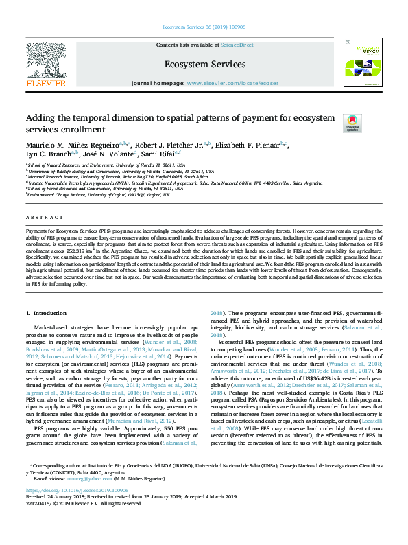 (PDF) Adding the temporal dimension to spatial patterns of payment for ...