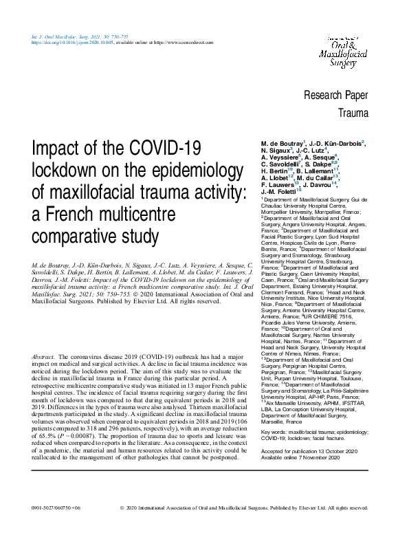 (PDF) Impact of the COVID-19 lockdown on the epidemiology of ...