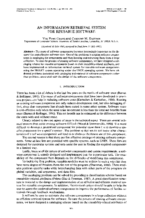 (PDF) An information retrieval system for reusable software