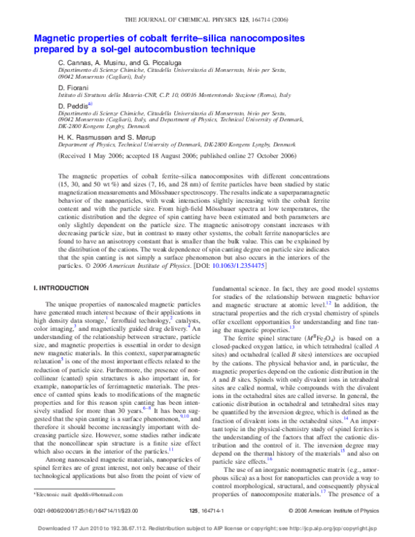 (PDF) Magnetic properties of cobalt ferrite–silica nanocomposites ...