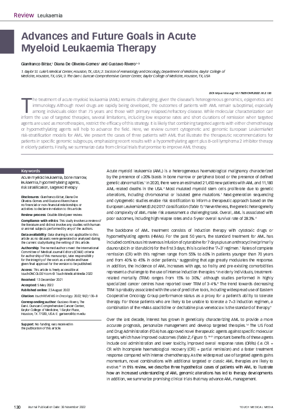 (PDF) Advances and Future Goals in Acute Myeloid Leukaemia Therapy